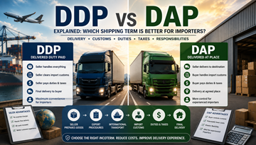 Comparación entre los términos de envío DDP y DAP con camiones, operaciones aduaneras y logística internacional